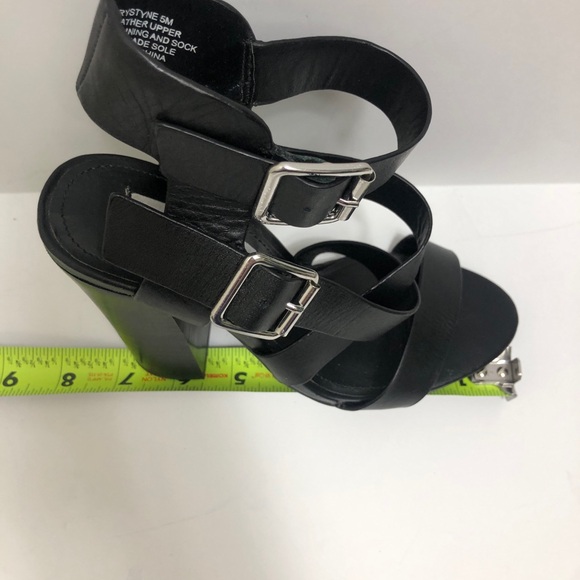 Steve Madden Double Buckle Black Leather Block Heel Size 5 M - Picture 5 of 10